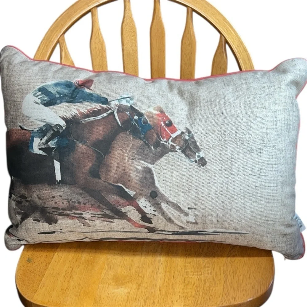 Competition Durable Throw Pillow Case Racing Horses with Horse Race Brisa&Home